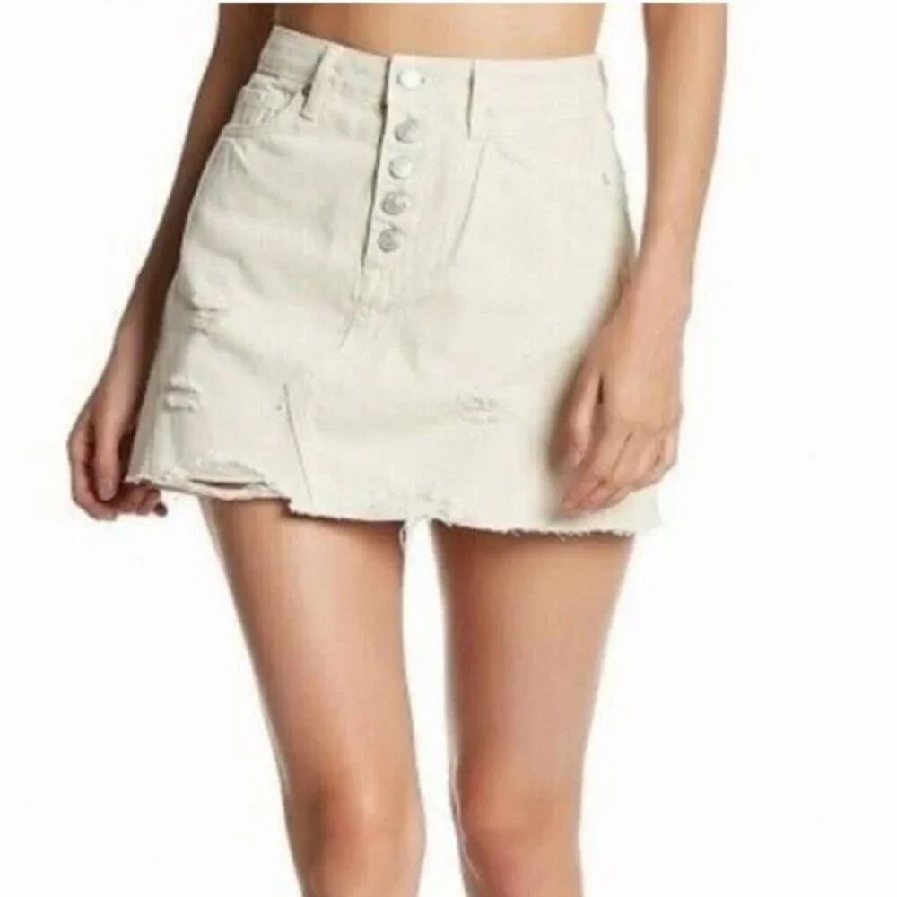 NWT Free People Cream Distressed Denim Skirt